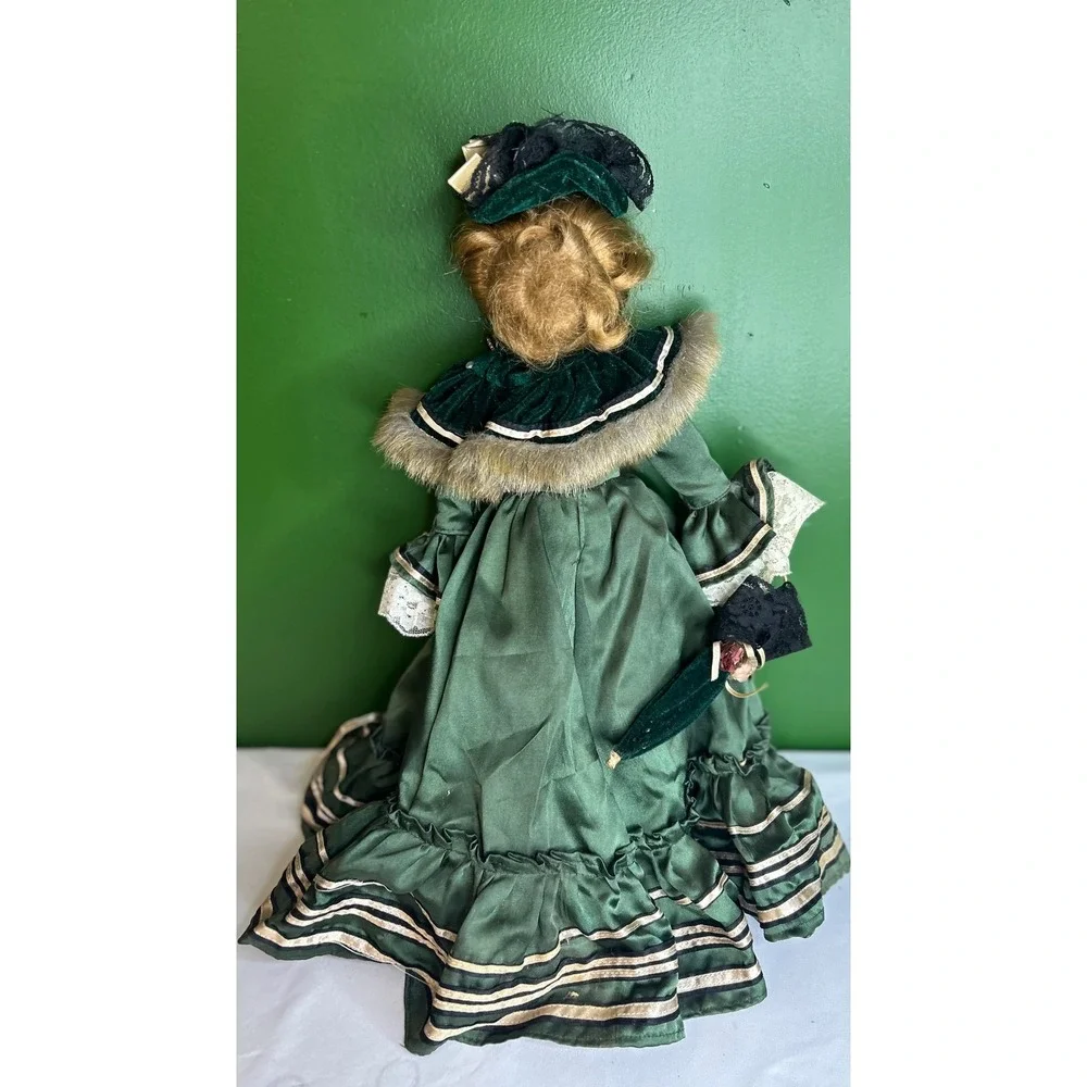 Marie Porcelain of the Past Collection Consoled Doll Green Victorian Dress 16in